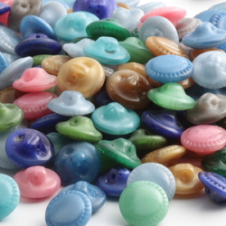 Lot (150) Czech vintage satin moonglow doll dimi glass buttons 10mm; pink blue green brown striped