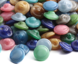 Lot (150) Czech vintage satin moonglow doll dimi glass buttons 10mm; pink blue green brown striped