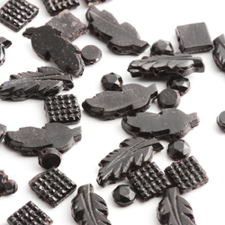 Lot (48) antique Victorian Czech round square leaf black nailhead glass beads