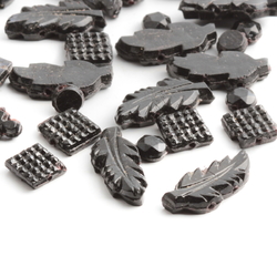 Lot (48) antique Victorian Czech round square leaf black nailhead glass beads