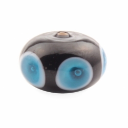 10mm vintage Czech blue eyes black rondelle lampwork glass bead