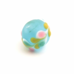 13mm vintage Czech floral overlay frost aqua blue lampwork glass bead