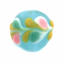 13mm vintage Czech floral overlay frost aqua blue lampwork glass bead