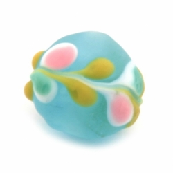 13mm vintage Czech floral overlay frost aqua blue lampwork glass bead