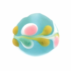 13mm vintage Czech floral overlay frost aqua blue lampwork glass bead