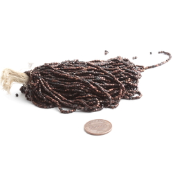 Hank (7500) vintage Czech copper metallic black faceted glass seed beads