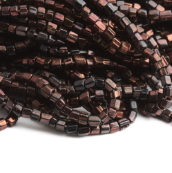 Hank (7500) vintage Czech copper metallic black faceted glass seed beads