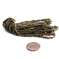 Hank (800) vintage Czech bronze metallic peacock faceted glass seed beads 14 bpi