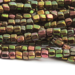 Hank (800) vintage Czech bronze metallic peacock faceted glass seed beads 14 bpi