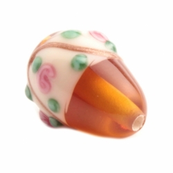 15mm Vintage Czech pink floral aventurine gold overlay topaz teardrop lampwork glass bead