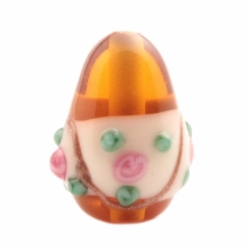 15mm Vintage Czech pink floral aventurine gold overlay topaz teardrop lampwork glass bead