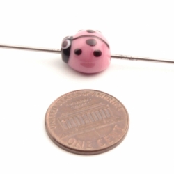 12mm Vintage Czech black overlay pink ladybird lampwork glass bead