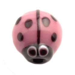 12mm Vintage Czech black overlay pink ladybird lampwork glass bead