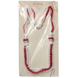 Vintage Czech 3 strand necklace white red glass beads