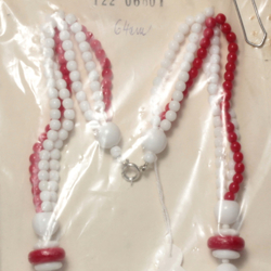 Vintage Czech 3 strand necklace white red glass beads