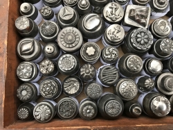 Collection 1920's Antique impression die molds Czech glass button cabochon steel punches hubs