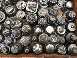 Collection 1920's Antique impression die molds Czech glass button cabochon steel punches hubs