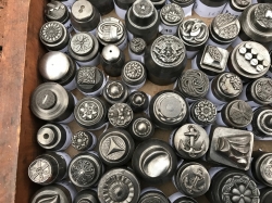 Collection 1920's Antique impression die molds Czech glass button cabochon steel punches hubs