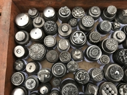 Collection 1920's Antique impression die molds Czech glass button cabochon steel punches hubs