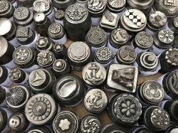 Collection 1920's Antique impression die molds Czech glass button cabochon steel punches hubs