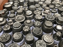 Collection 1920's Antique impression die molds Czech glass button cabochon steel punches hubs
