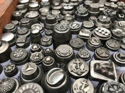 Collection 1920's Antique impression die molds Czech glass button cabochon steel punches hubs