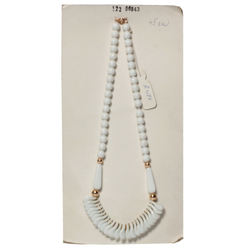 Vintage Czech necklace white round teardrop leaf pendant glass beads