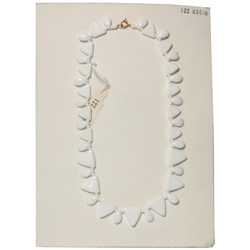 Vintage Czech necklace white triangle leaf pendant glass beads