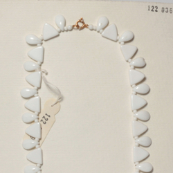 Vintage Czech necklace white triangle leaf pendant glass beads