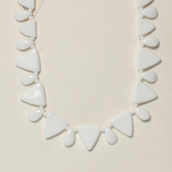 Vintage Czech necklace white triangle leaf pendant glass beads