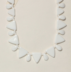 Vintage Czech necklace white triangle leaf pendant glass beads