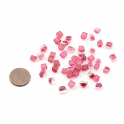 Lot (47) C19th Czech Bohemian antique cranberry pink clear bicolor glass gemstone drops Medieval Art Nouveau jewelry making chandelier design