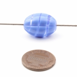 19mm Vintage Czech thick blue striped crystal clear bicolor melon molded oval glass bead