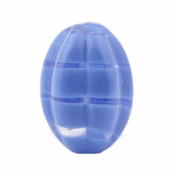 19mm Vintage Czech thick blue striped crystal clear bicolor melon molded oval glass bead