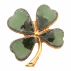 12mm Antique Victorian German Czech green bicolor champleve enamel metal 4 leaf clover flower button