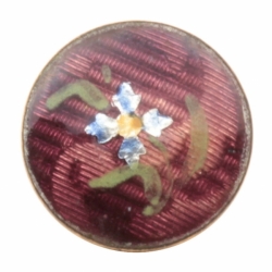 13mm Antique Victorian German Czech red champleve enamel foil metal floral button