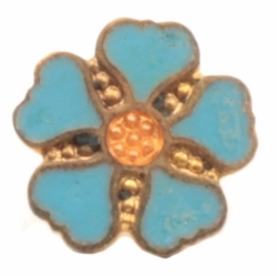 9mm Antique Victorian German Czech blue champleve enamel floral dimi metal button