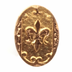 11mm Antique Victorian German Czech gold gilt oval metal fleur de lys flower button