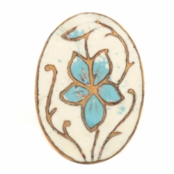 13mm Antique Victorian German Czech white blue champleve enamel metal oval floral button