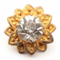 13mm Antique German Czech glass rhinestone gold plated metal flower button