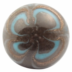 13mm Antique Czech lampwork blue aventurine gold flower millefiori brown glass button 