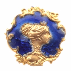 14mm antique German Czech Art Nouveau cobalt blue enamel lady arts and crafts metal picture button
