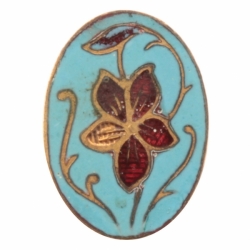 13mm Antique Victorian German Czech red blue champleve enamel metal oval floral button