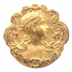 15mm antique German Czech Art Nouveau lady arts and crafts gold metal picture button
