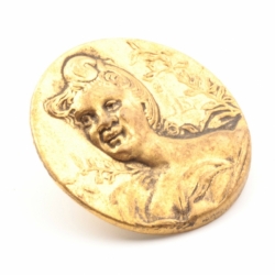 22mm antique German Czech Art Nouveau lady floral arts and crafts gold metal picture button 