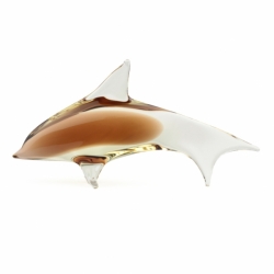 Vintage 1960's topaz jonquil bicolor dolphin fish studio art glass sculpture ornament Miloslav Janků Železný Brod sklo