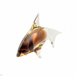 Vintage 1960's topaz jonquil bicolor dolphin fish studio art glass sculpture ornament Miloslav Janků Železný Brod sklo