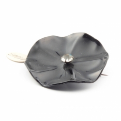 Czech Antique Victorian handmade black glass crystal rhinestone mourning jewelry flower pin brooch
