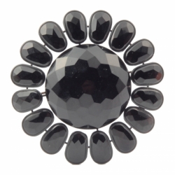 Large Czech Antique Victorian jet black mourning glass daisy flower pin brooch