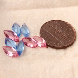 Lot (8) Czech antique blue pink marquise oval glass rhinestones 10x5mm